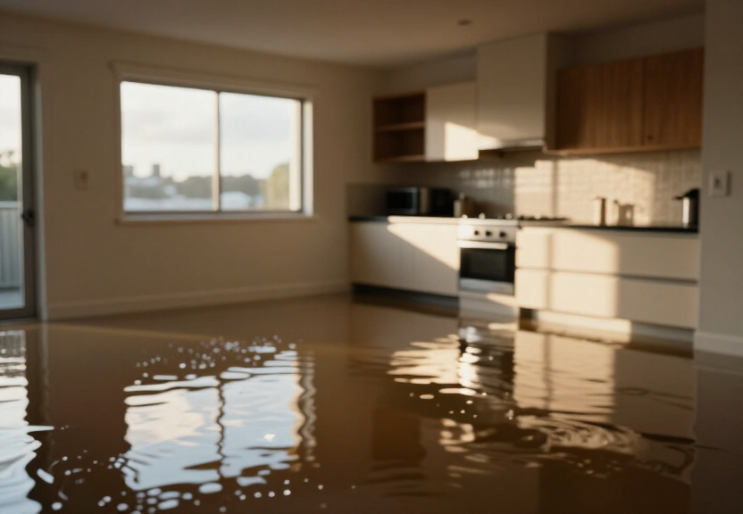 Flooded commercial space in Malabar before cleanup